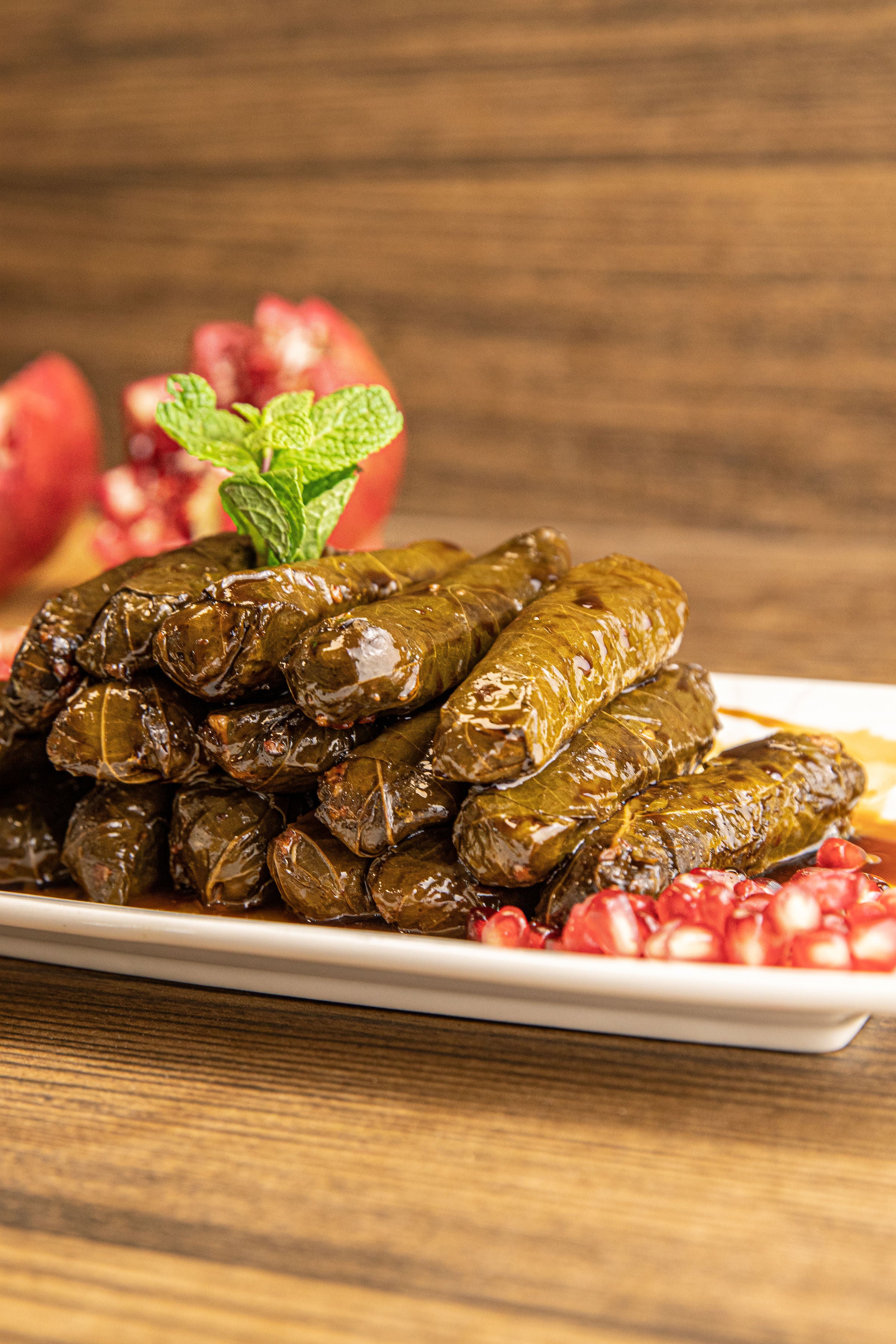 Vine leaves with oil